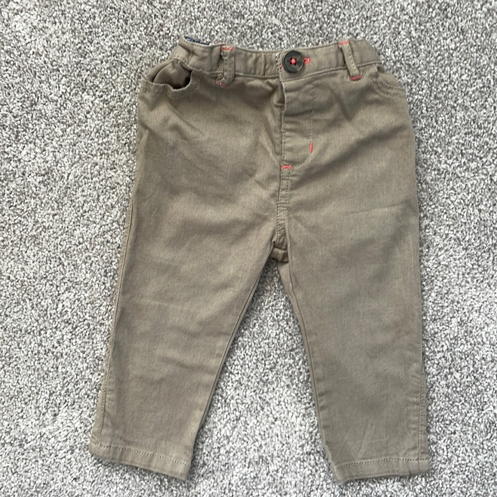 Baby Boden 3-6mo light brown pants with red stitching
